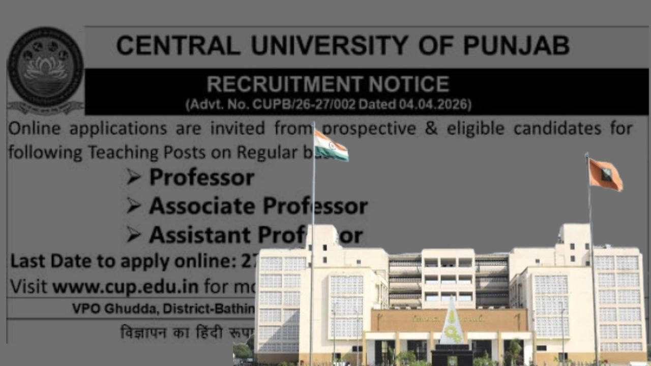 Punjab Bathinda Central University Recruitment 2026 Notification PDF Out for Regular Vacancy